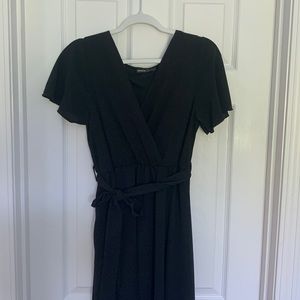 Black midi dress with belt